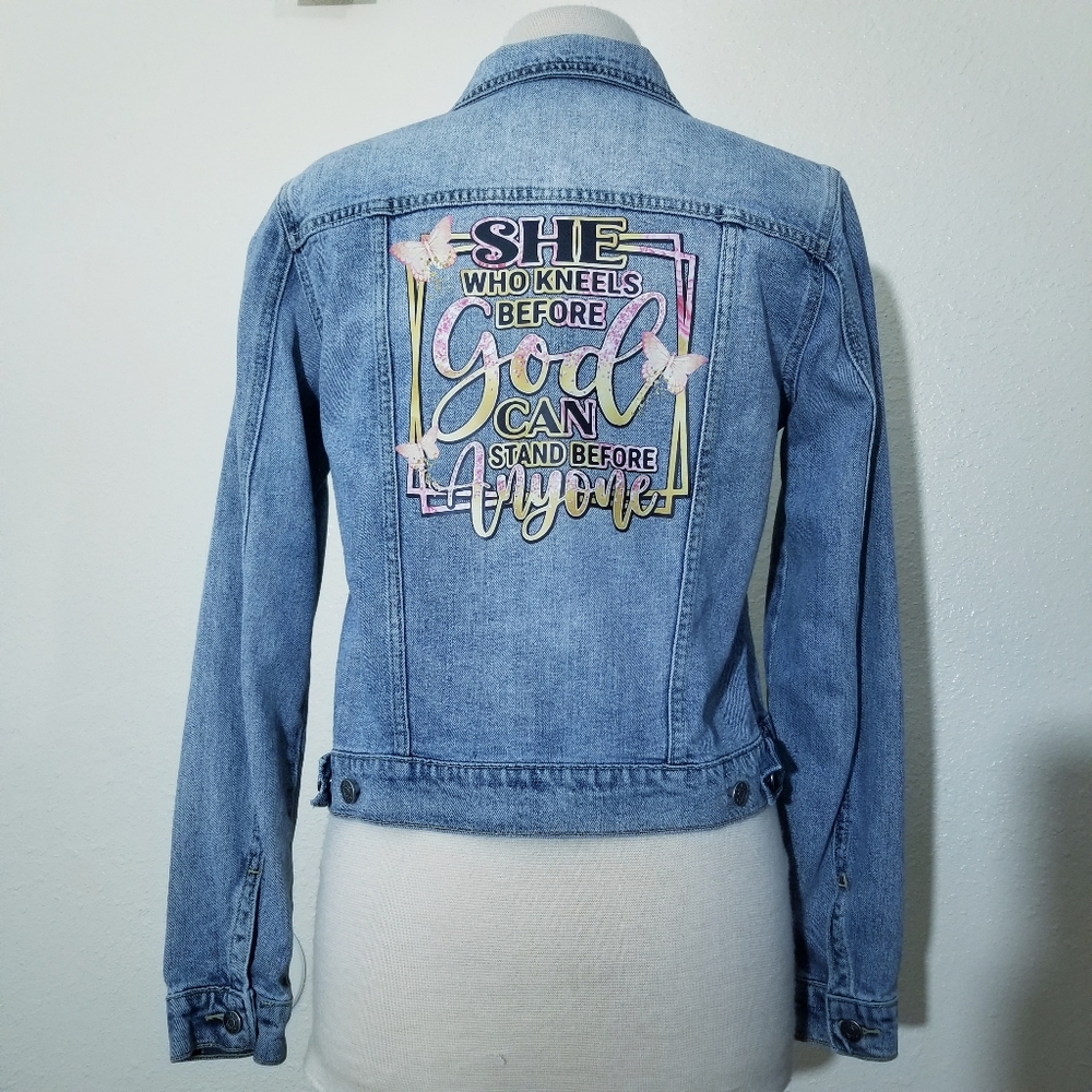 Upcycled jean jacket , Sharing Your Faith.